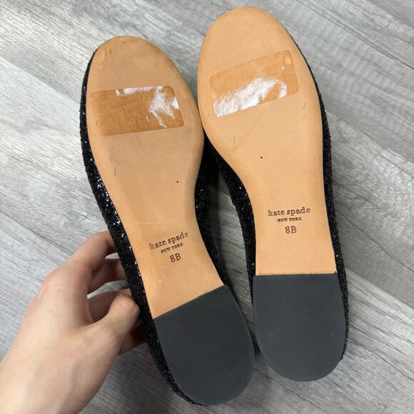Kate Spade New York Honey Glitter Ballet Flats Black Bow Size 8 - Picture 7 of 8